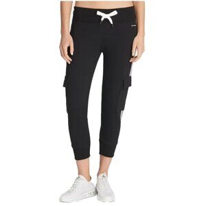 ❤️ 🆕 DKNY NY SPORT Womens Black Pocketed French Terry Joggers Striped Pants XS